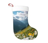 Chaussette de Noël imprimée prairie de marguerites des montagnes pour les fêtes de famille, 45 cm, à suspendre à la cheminée avec boucle, décoration de Noël