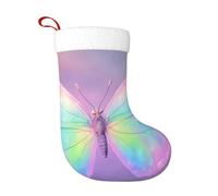 Chaussette de Noël violette scintillante à motif papillon pour les fêtes de famille, 45 cm, à suspendre à la cheminée avec boucle. Décoration de Noël