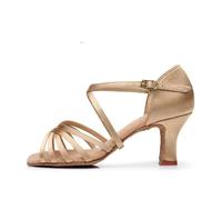 Chaussures De Danse Latine pour Femmes, Sandali Salsa pour Salle, Talons Moyens, Semelle En Daim(Grass Yellow,34)