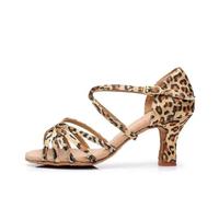 Chaussures De Danse Latine pour Femmes, Sandali Salsa pour Salle, Talons Moyens, Semelle En Daim(Orange,34)