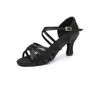 Chaussures De Danse Latine pour Femmes, Sandali Salsa pour Salle, Talons Moyens, Semelle En Daim(Pink,40)