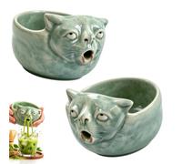 Chawan in ceramica per sbattere e versare, ciotola per tè matcha a forma di | Stravagante 3D verde celadon gatto contenitore per frusta, brocca per latte multiuso, regalo novità per gli amanti del tè