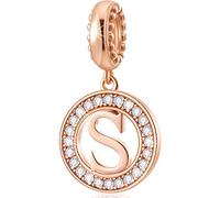CHAWIN Charm a forma di lettera A-Z, in oro rosa, autentico argento Sterling 925, compatibile con braccialetti Pandora, collana, cerchio, per donne, ragazze, scintillanti Zirconia cubica