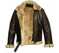 CHAYELL Giacca invernale da uomo in vera pelle di pecora B3 marrone Shearling Aviator WW2 pilota di volo, Marrone, Small