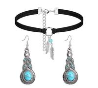CHBCD Set di orecchini con piume di perle, gioielli indiani, pelle vintage, orecchini Boho Steampunk per donne, parrucca indiana per donne, orecchini di piume per donne, gioielli indiani