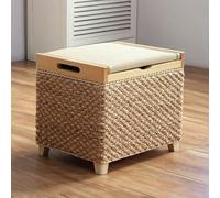 CHBCJJYP Cassapanca Panca Contenitore in Rattan, Sgabello Poggiapiedi con Seduta Imbottita, 45x36x40cm, Pouf Rettangolare per Ingresso/Camera da Letto/Soggiorno(Natural)