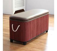 CHBCJJYP Panca da Ingresso in Bambù, Pouf Imbottito, Cassapanca Portaoggetti in Legno, Panca Portaoggetti a Fine Letto, Portata 200kg(Red,60x30x37cm (24x12x15 inch))