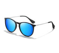 CHBP Occhiali da sole polarizzati per donne e uomini, alla moda 2025 vintage classico retrò con lenti a specchio rotonde stile designer, 1 confezione - Montatura nera e lenti blu, 55 mm