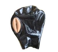 CHBYUOMLJIK Maschera con cappuccio in lattice nero per uomini e donne bocca aperta posteriore cerniera maschera di gomma giochi di coppia oggetti di scena cosplay per adulti, Nero , S