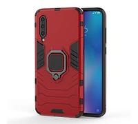 CHcase Xiaomi Mi 9 Custodia, Armour Dual Layer Silicone TPU + PC Rugged Cover Soft Protective Bumper Case con Ring Grip Kickstand [Plate for Magnetic Car Mount] per Xiaomi Mi 9 -Red