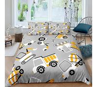 CHCHNXY Copripiumino Singolo 135x200cm Veicolo Di Ingegneria Set di Biancheria da Letto Con Cerniera,Copripiumini Letto Singolo in Morbido Microfibra Con 2 Federa 50x80cm,Per Bambino Bambina