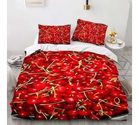 CHCHNXY Copripiumino Una Piazza e Mezza Ciliegia Rossa Set di Copripiumino 3D,Set Biancheria da Letto in Microfibra,1 Copripiumini 200x200cm e 2 Federe 50x80cm,Per Adulti bambino