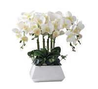 CHCWR 5 teste di orchidee bianche artificiali con vaso in ceramica Phalaenopsis artificiale stampa 3D set di fiori finti per la decorazione della casa, centrotavola, ufficio, decorazione per feste di