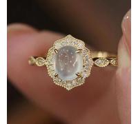 CHCWR Anello aperto romantico a pietra di luna romantica in oro 14k con anello di ghiaccio dell'uovo anello regolabile Opal Natural Moonstone con diamanti reali per le donne