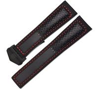 CHCWR Bracciale in pelle vera in pelle per la fascia da polso a marca bracciale in pelle di mucca traspirante con fibbia pieghevole 22mm (colore: nero rosso nero, taglia: 22mm)