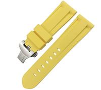 CHCWR Fanda di orologio in gomma con chiusura a farfalla 24mm 26mm per luminor sommersi alla cinghia di orologio sportivo silicone colorato/argento giallo 2/26mm