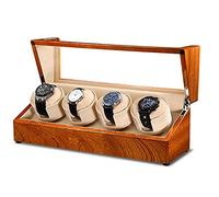 CHCWR Guarda la Scatola del Display Orologio per Orologio per 4 manchestra per Guscio di Legno Esterno e Motore Estremamente Silenzioso, con Cuscino di Orologio Flessibile Morbido (Beige 4+0)