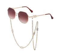 CHCWR Metallo di Lusso con Occhiali da Sole poligoni Unici a Catena Classici Occhiali da Sole in Moda retrò Uv400