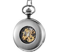 CHCWR Orologio tascabile meccanico liscio nero liscio di orologi a mano unica orologi a catena romano per pendenti unisex regali unisex