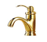 CHCWR Rubinetti del Bagno retrò Oro antichi rubinetti da Bagno rubinetti retrò retrò compatibili con lavello 1 Foro Ottone Compatibile con Bagno, Oro, Facile Installazione