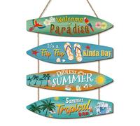 CHDITB Targa da parete con tavola da surf, cartello estivo in legno, cartello estivo per feste estive, decorazione tropicale in legno per bar sulla spiaggia, decorazione da parete a tema estivo,