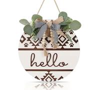 CHDITB Targhetta di benvenuto per porta di benvenuto, in legno, per porta di casa, motivo Hello da appendere, stile vintage, da parete, decorazione da parete (30 x 30 cm)