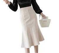 CHDWEY Mezza slip Nuova gonna da donna a vita alta di media lunghezza con volant spaccati sul retro gonna OL da ufficio con glutei (bianco, M)