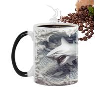 che cambia calore con squalo, che cambia colore | da latte multifunzionale | da caffè con stampa di pesce di mare, in ceramica carina, novità da tè al latte per uomini, donne,