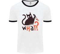 Che Cosa? Divertente Gatto Nero Assassino Di Halloween Uomo Ringer T-Shirt