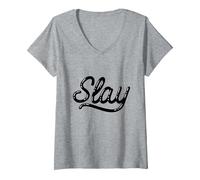 Che Dice Che Uccide Le Lettere della Bolla Maglietta con Collo a V, Donna, Grigio Melange, XL