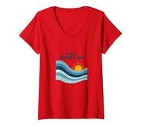 Che Onda Meravigliosa: Tramonto oceanico retrò Maglietta con Collo a V, Donna, Rosso, S
