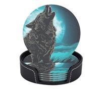 che ulula alla luna Bellissimo (2) Set di 6 sottobicchieri da tavolo moderni in PU per bevande, set di sottobicchieri, 4 pollici