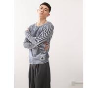 Cheap Monday x Landon Barker - T-shirt a maniche lunghe nera e bianca a righe con stampa sul retro-Bianco L