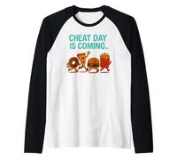 Cheat Day Sta arrivando - Divertenti Patatine Fritte a Forma di Cartone Animato Junk Food Maglia con Maniche Raglan