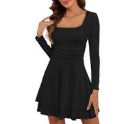 CheChury Abito Elegante Donna Vestito da Sera Maniche Lunghe Abito Corto Mini Vestiti Sexy Donna Vita Alta Abiti Cocktail Vestito Cerimonia per Capodanno Vestiti da Ballo Linea Casual Discoteca Party