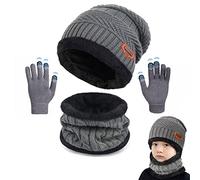 CheChury Beanie Bambino Inverno Cappello Sciarpa Guanti Berretto in Maglia Spessa Sciarpa Ragazzi Ragazze Bambini Invernale Cappelli Sciarp Regalo di Natale,Grigio,Taglia unica