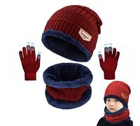 CheChury Beanie Bambino Inverno Cappello Sciarpa Guanti Berretto in Maglia Spessa Sciarpa Ragazzi Ragazze Bambini Invernale Cappelli Sciarp Regalo di Natale,Rosso,Taglia unica