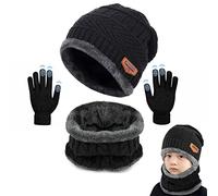 CheChury Beanie Bambino Inverno Cappello Sciarpa Guanti Berretto in Maglia Spessa Sciarpa Ragazzi Ragazze Bambini Invernale Cappelli Sciarp Regalo di Natale,Nero,Taglia unica