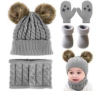 CheChury Cappello A Maglia Bimbo Neonata Cappellino con Sciarpa Set 2Pcs Cappelli Bambina Ragazzo Sciarpa Berretto A Maglia con PomPom Unisex 0-24 Mesi (D-Grigio, Taglia unica)
