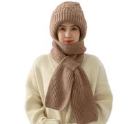CheChury Cappello Sciarpa Invernale Set Donna Caldo 2 in 1 Sciarpa per Cappello Lavorata a Maglia Sciarpa con Cappuccio Sciarpa Antivento con Protezione per Le Orecchie Integrata con Sciarpa