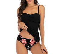 CheChury Costume da Bagno 2 Pezzi Tankini Push Up Donna Set Taglie Forti Costumi Mare Bikini Stampa con Slip Vita Bassa Piscina Curvy Beachwear Sportivo Swimwear