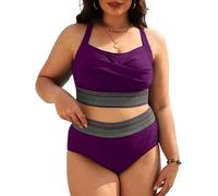 CheChury Costume da Bagno Donna Vita Alta Due Pezzi Bikini Set Taglie Forti Costumi da Mare Donna Bikini Top Push up Imbottito Reggiseno Costume Due Pezzi Sexy Costumi da Bagno Donna Curvy Swimwear