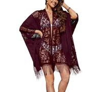 CheChury Kimono Mare in Pizzo Sexy Elegante Cardigan Copricostume da Spiaggia Scollo a V-Collo Maglia Uncinetto Camicia Boho Pareo Top Tunica Cover Up da Spiaggia Bikini Beach Bagno Mare Estivo Donna