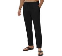 CheChury Pantaloni di Lino da Uomo Pantaloni di Cotone Casual Estivi Leggeri Larghi Pantalone Vita Gamba Larga con Coulisse e Tasche Pantalone Tuta Uomo Elasticizzati per Yoga Spiaggia