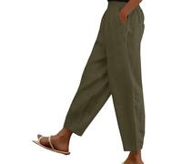 CheChury Pantaloni Lino Donna Estivi Leggeri Pantaloni Larghi Cotone e Lino Elastici in Vita 7/8 Pantalone a Gamba Eleganti Casual Allentati Comodi Pants con Tasche per Casa Jogging Fitness Yoga