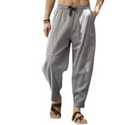 CheChury Pantaloni Lino Uomo Estivi Casual Pantaloni Elasticizzati Leggeri da Yoga Casual Pantalone vestibilità Larga Elasticizzati con Coulisse Pantaloni a Gamba Dritta per Spiaggia Turismo