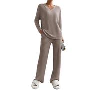 CheChury Pigiama Donna Lungo Invernale Pigiama da Donna Cotone Leggero con Girocollo Pigiama 2 Pezzi Donna Pantaloni con Tasca Sciolto Accogliente Pigiama da Notte Pigiami Casual da Casa Loungewear