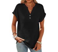 CheChury T Shirt Donna Manica Corta Cotone Camicia a Maniche Corte da Donna Casual Estiva Base Tee Bluse Scollo a V Camicetta Elegante Estive Maglietta Donne Button Down Camicie Tinta Unita Ufficio