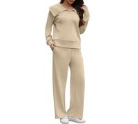 CheChury Tuta Donna Completa Tuta Sportiva Donna Tute da Ginnastica Due Pezzi Elegante e Casual Tute da Casa Felpa Manica Lunga con Zipper e Vita Alta Pantaloni Gamba Larga Completo 2 Pezzi Loungewear