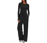CheChury Tuta Sportiva Donna Completa Tute da Ginnastica Due Pezzi Tute Donna Elegante e Casual Tuta da Casa Felpa a Manica Lunga e Gamba Larga Pantaloni a Vita Alta Completo 2 Pezzi Sportwear Yoga